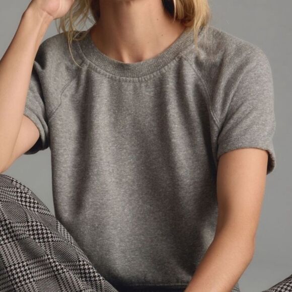 T.la Heather Gray Cropped Crewneck Pullover Short-Sleeved Top Size XXS - Picture 1 of 13